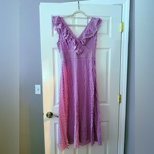 Purple Striped Dress with Ruffle Detail
